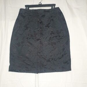 Hot Stuff Vintage Black Floral Damask Jacquard Pencil Skirt Size 5 Made in USA